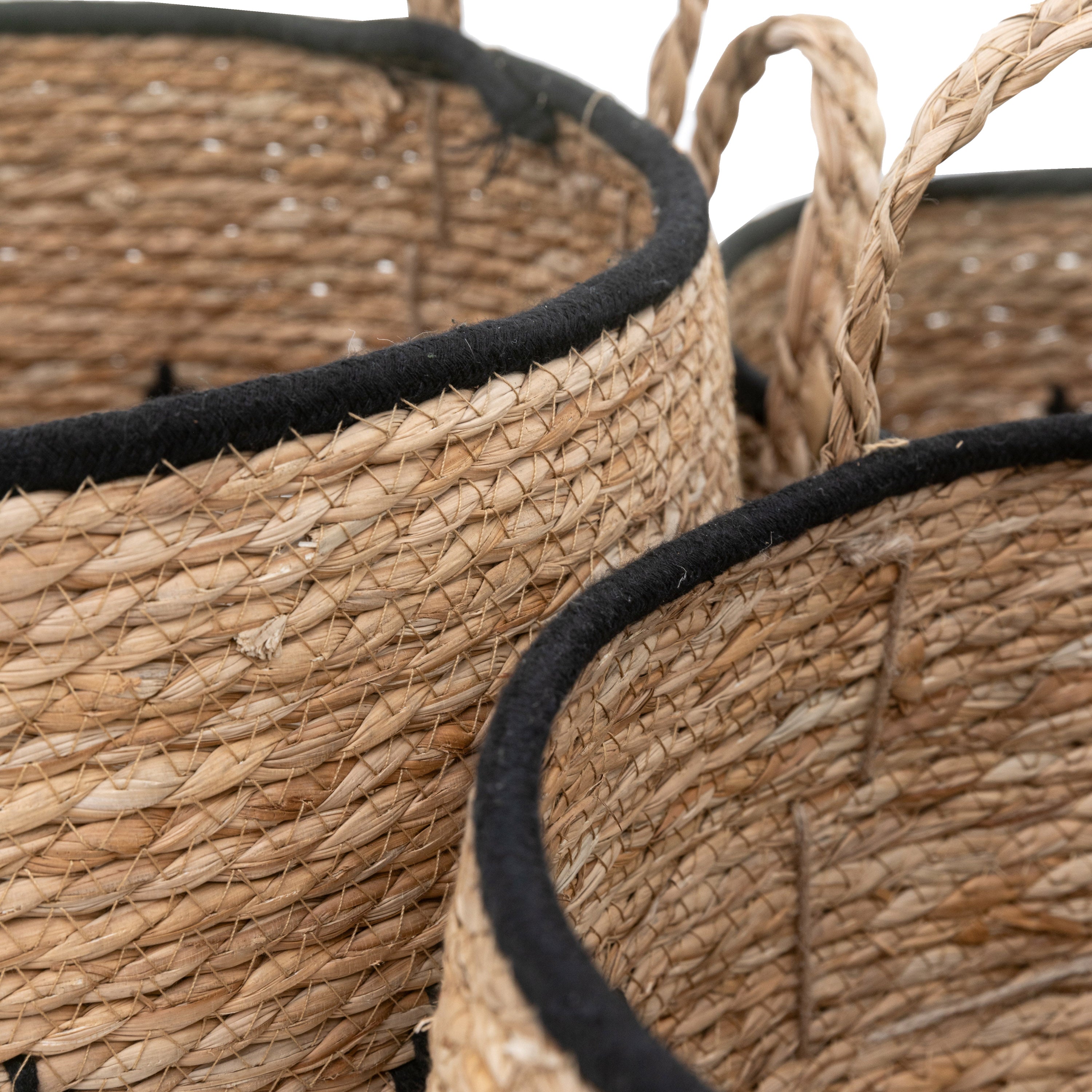Set of 3 Moss Natural Seagrass & Black Baskets